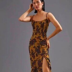 Anthropologie HUTCH Floral Slip Maxi Dress Dark Yellow ize 4P